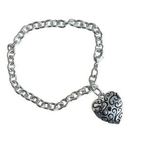 Silver-Tone Swirl Heart Locket Charm Bracelet